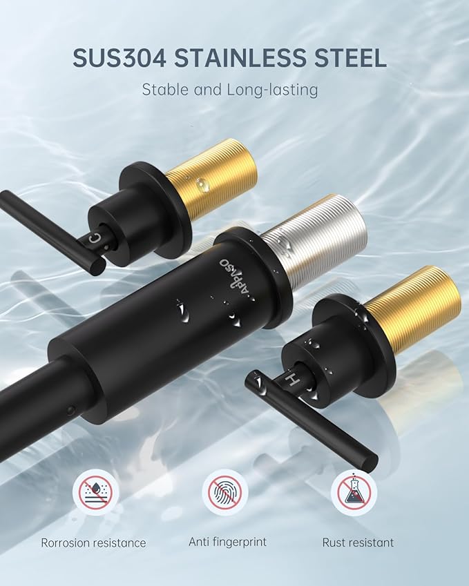 APPASO 2 Handle Kitchen Faucet, 4 Hole Black Kitchen Sink Faucet with Soap Dispenser, Modern High Arc 3 Hole Faucet for Kitchen Sink