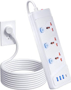 Power Strip with 45 Degree Plug and 10ft Long Cord, 3 Universal Socket, 2500W Circuit Breaker, 4 USB Ports Desktop Charging Station(3 USB-A & 1 USB-C)