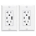 ELEGRP USB Wall Outlets, 20 Amp USB C Wall Outlets Receptacles, Outlets with USB A and C Ports, Tamper Resistant Receptacle, Wall Plate Included, UL Listed, 2 Pack, White
