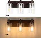 3-Light Bathroom Light Fixtures Modern ORB Vanity Lights for Bathroom Lighting Fixtures Over Mirror with Clear Glass Shade for Cabinet Mirror Bedroom Hallway