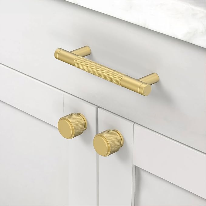 Amerdeco 10 Pack Brushed Gold Cabinet Pulls 3.75 Inch(96mm) Hole Center Drawer Pulls Cabinet Hardware Kitchen Cabinet Handles for Bathroom ZH0031