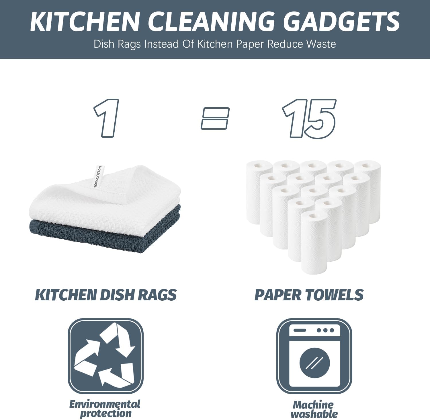 Niallant 4PCS Cotton Terry Dish Rags, Quick Drying Dish Cloths, Kitchen Towels, Grey, 12x12in