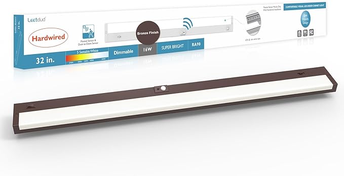 Under Cabinet Lighting Motion Sensor Hardwired, 32 Inch 16W Dimmable, 5 CCT 2700/3000/3500/4000/5000K, Eyes Care Design Linkable Under Counter Lights for Kitchen, Sink, ETL Listed, Bronze