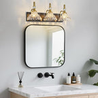 Vintage Bathroom Vanity Light, 3-Light Black Gold Vanity Lighting Fixture with Flower Glass Shade, Bathroom Lighting Fixtures Over Mirror