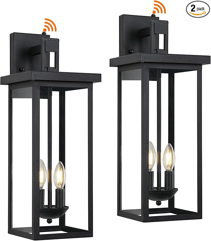 tewei 22 Inch Large Outdoor Wall Lights, Dusk to Dawn Exterior Lighting Fixtures Black Modern Porch Light Outdoor Wall Lantern Sconce Lights for House Garage with Clear Glass Shade, E12 Base, 2 Pack