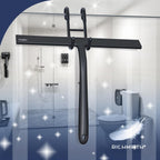 12 Inch Silicone Shower Squeegee for Glass Doors with Hook – Streak-Free Window Cleaner for Bathroom, Mirror, Tile & Car, No Scratch Squeegee with Metal Core (Black)