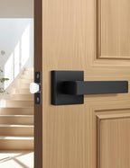 Square Black Door Handles Interior, No Lock Passage Door Lever for Left or Right Handing, Heavy Duty Matte Black Closet Door Handle Set, 1 Pack
