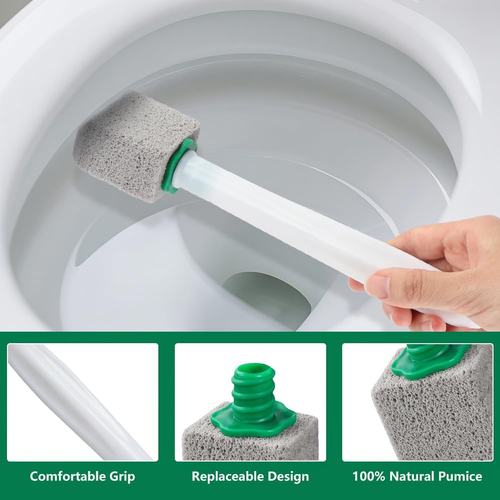 AUAUY 6 Pack Pumice Stone with Handle, Toilet Bowl Pumice Stone for Cleaning, Hard Water Toilet Ring Remover, 1 Cleaning Handle + 6 Pumice Stones for Cleaning Toilets, Bathtubs, Grills, Kitchen Sink