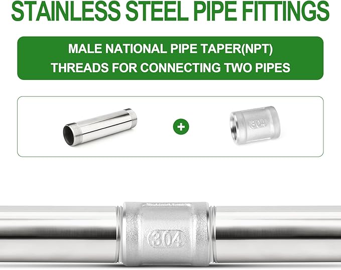 TAISHER 2PCS Stainless Steel Pipe Fittings, 1-1/4" NPT Male x 1-1/4" NPT Male Threaded, 6" Length Nipple Cast Pipe