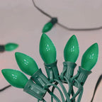 SUNSGNE C7 Ceramic Green Replacement Bulbs, 25 Pack St. Patrick's Day Light Bulb Night Light Candle Bulb, Outdoor String Light Bulbs for St. Patrick's Day Patio Christmas Decor, C7/E12 Base-5 Watt