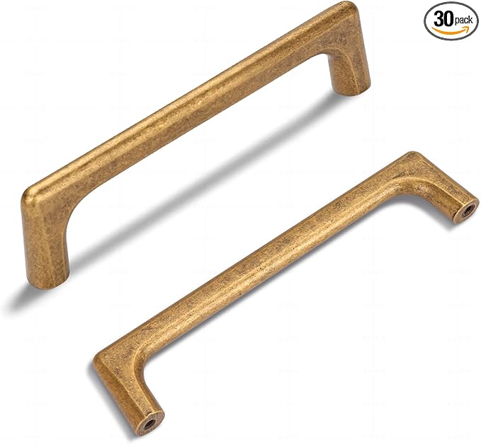 30 Pack 5 Inch(128mm) Hole Center Modern Antique Brass Cabinet Pull Handle Timeless Vanity Drawer Pull Handle Classic Cabinet Hardware for Kitchen Dresser Bathroom, Screws Included, A-Brass(5x30)