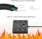 Power Strip, AHRISE Extension Cord with 6 AC Outlets and 4 USB Charging Ports(5V/3.4A,17W) for Smartphone Tablets Home, Office, Hotel, Cruise Ship, 5 Feet Long Cord, ETL Listed -Black