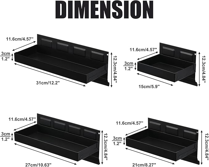 Mayouko 4PCS Magnetic Tool Parts Tray Shelf Set, Magnetic Storage for Toolbox, Tool Box Accessories for Van Workshop, Garage,Toolbox, Tool Chest, 6",8",10",12" Magnetic Tray