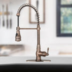Pre-Rinse Spring Kitchen Faucet, Single Level Solid Brass Kitchen Sink Faucets with Pull Down Sprayer (Antique Copper)