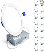 Ensenior 16 Pack 6 Inch LED Recessed Ceiling Light, Dimmable, 4000K Cool White, 1050LM 12W 120V, High Brightness Canless Wafer Downlight - ETL&FCC&IC