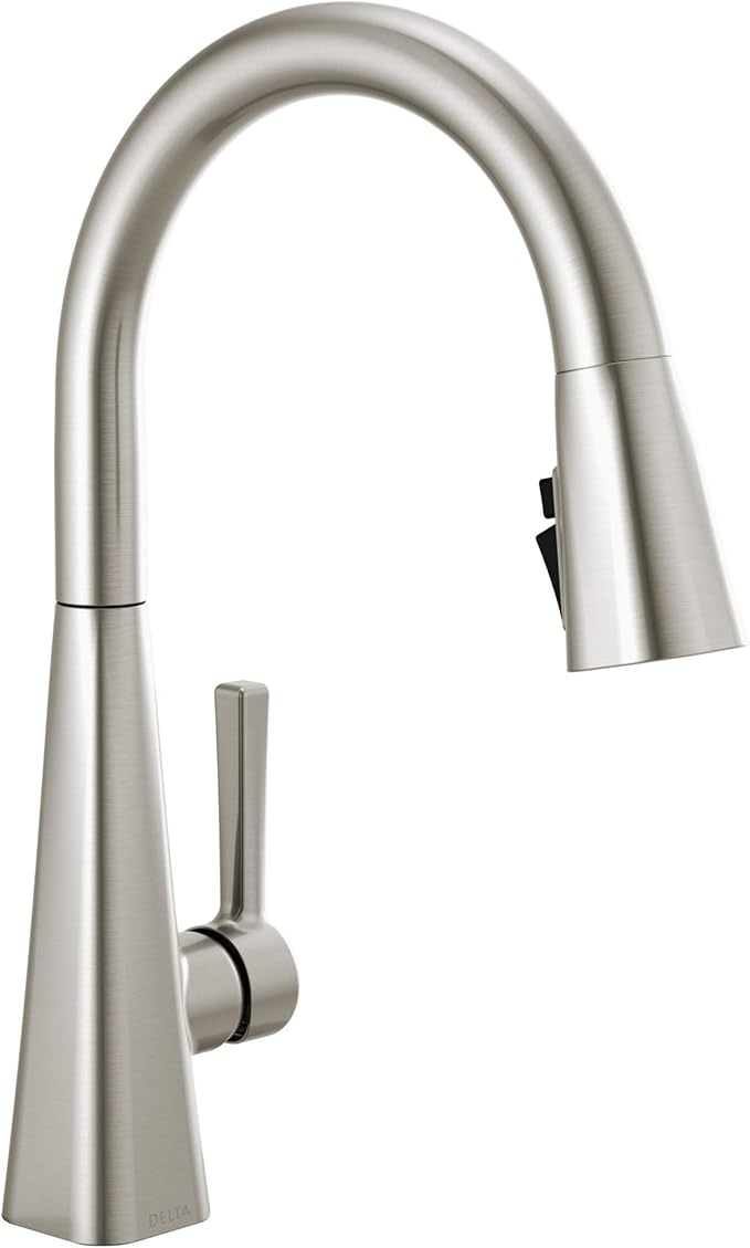 Delta Lenta Brushed Nickel Kitchen Faucet with Pull Down Sprayer, Modern Single Hole Kitchen Sink Faucet, Single Handle, SpotShield Stainless 19802Z-SP-DST