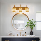 Crystal Vanity Lights 3-Light Gold Bathroom Vanity Lights Modern Crystal Bathroom Light Fixtures Over Mirror 23.62" Long Vanity Light for Bathroom