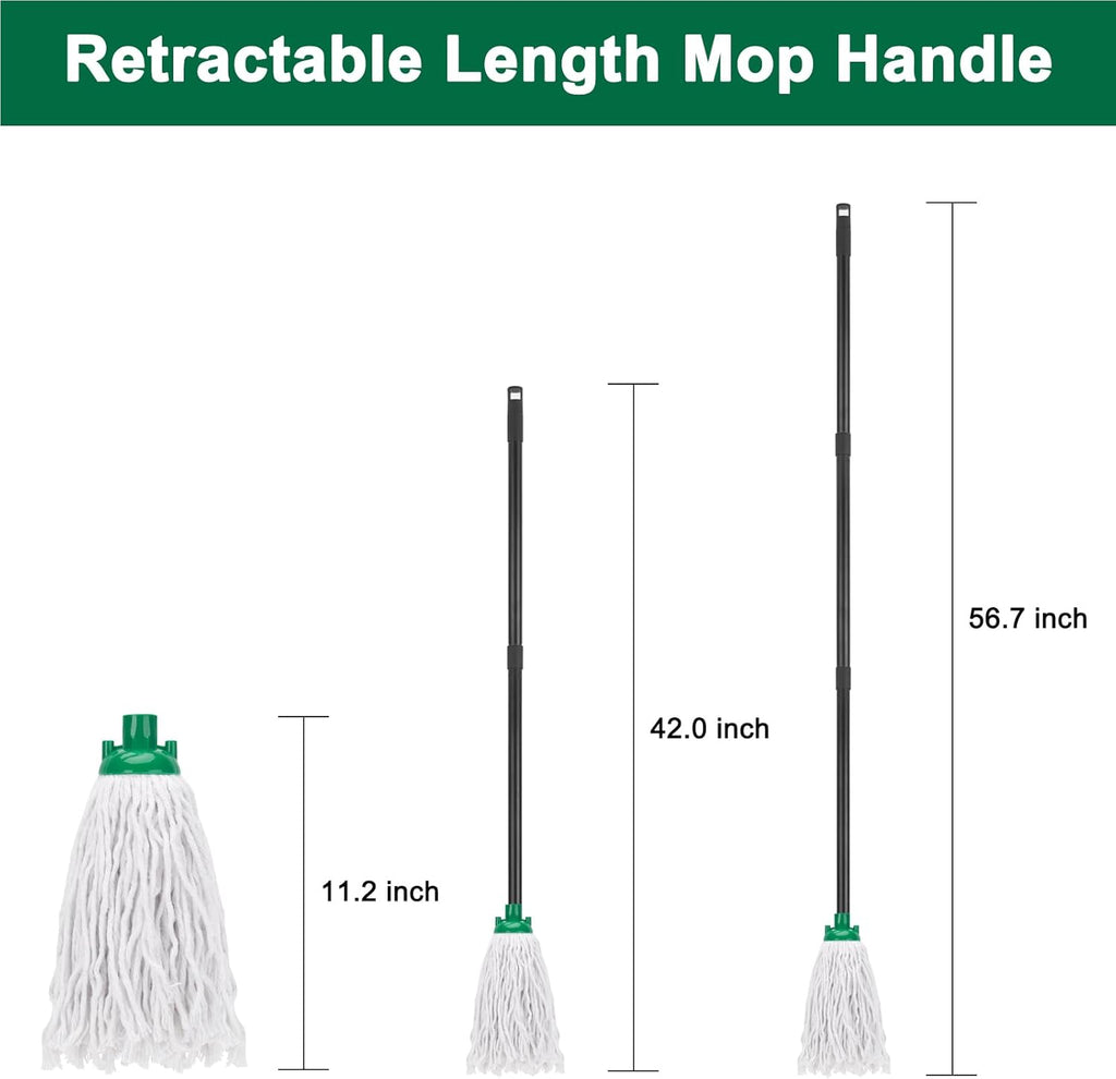 KeFanta Mop for Floor Cleaning,2 Pcs Cotton String Wet Mops Replacement Head Compatible with Microfiber Cloth Mop Refill & 0.8" Diameter Mops Handle,Green(1 Handle & 2 Heads)