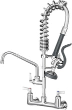 Commercial Faucet with Sprayer 21" Height 8" Center Wall Mount Kitchen Sink Faucet Brass Constructed Polished Chrome Pre-Rinse Device with Coilded Spring and 10" Add-on Spout