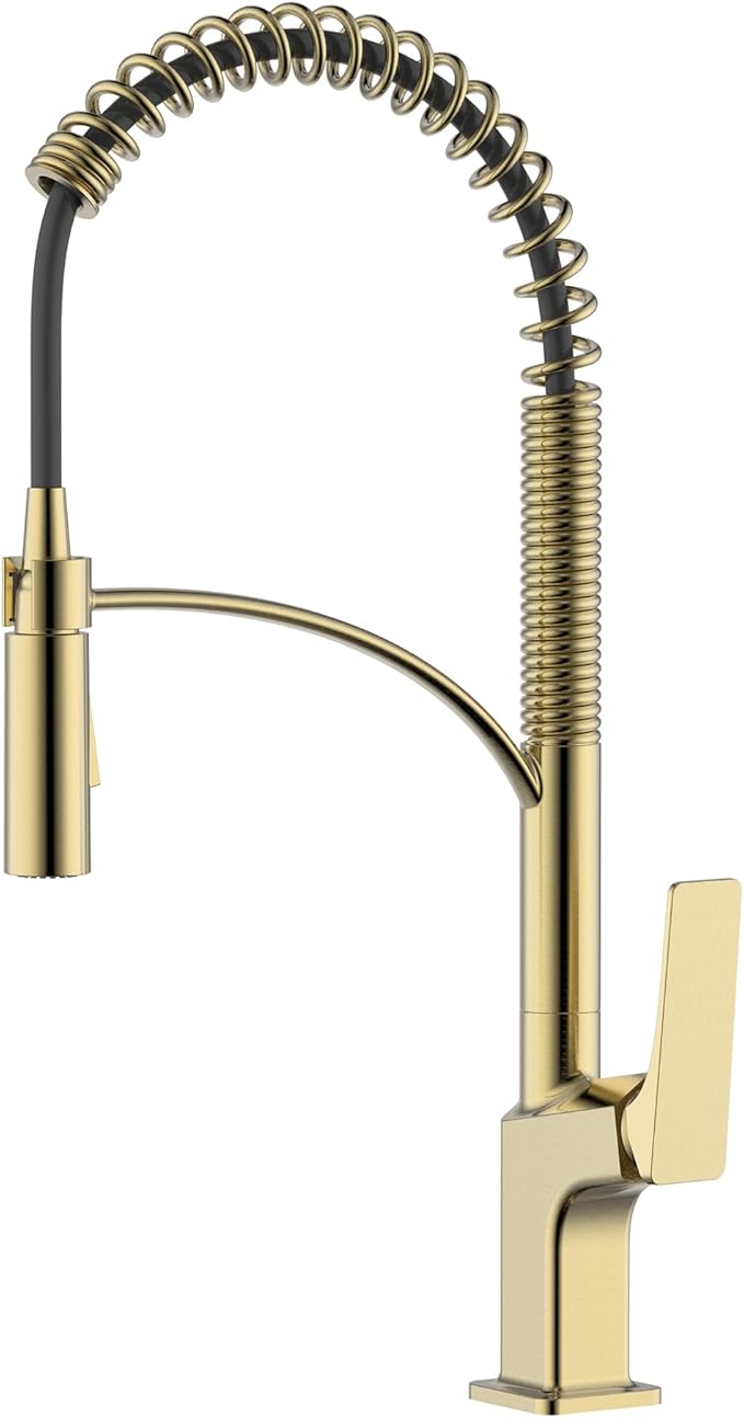 Ruvati Seneca Single Handle Pull Down Spring Kitchen Faucet with Pre-Rinse Sprayer in Brushed Gold - RVF1236SG