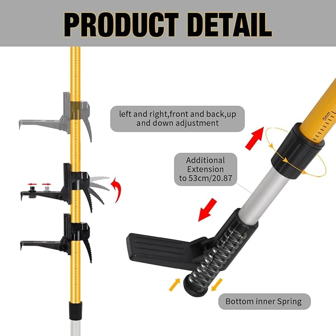 MOETER Telescoping Laser Level Pole Kit - 12Ft./3.6M Adjustable Pole with Tripod, Spring-Loaded Base & Mount for Rotary/Line Lasers (1/4"-20 & 5/8"-11 Adapters)