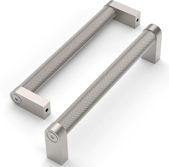 Amerdeco 10 Pack Brushed Satin Nickel knurled Cabinet Pulls 5 Inch Hole Centers Kitchen Cabinet Handles Hardware Kitchen Handles for Cabinets Handles ZH0064