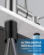 WEWE Kitchen Faucet with Soap Dispenser and Pull Down Sprayer, RV Single Handle Classic 3 Modes Stainless Steel Faucet for Kitchen Sink, RV, Brushed Nickel