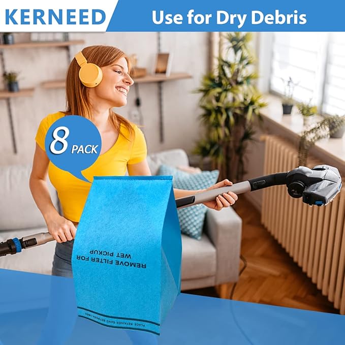 8 Pack Wet Dry Filter Bags Compatible with Work-shop WS01025F2, Craftsman 9-38737, MultiFit VF2000, Select 2-1/2 to 5-Gallon Shop Vac Vacuum Stinger Craftsman Husky (with 3 Retaining Bands)