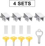 ZRFCXE Window Locks,4 Pack Sliding Window Locks with Key for Vertical & Horizontal Sliding Windows Doors,Easv to Install,Adjustable Security Window Lock for Patio Bedroom Home and Office (Silver)