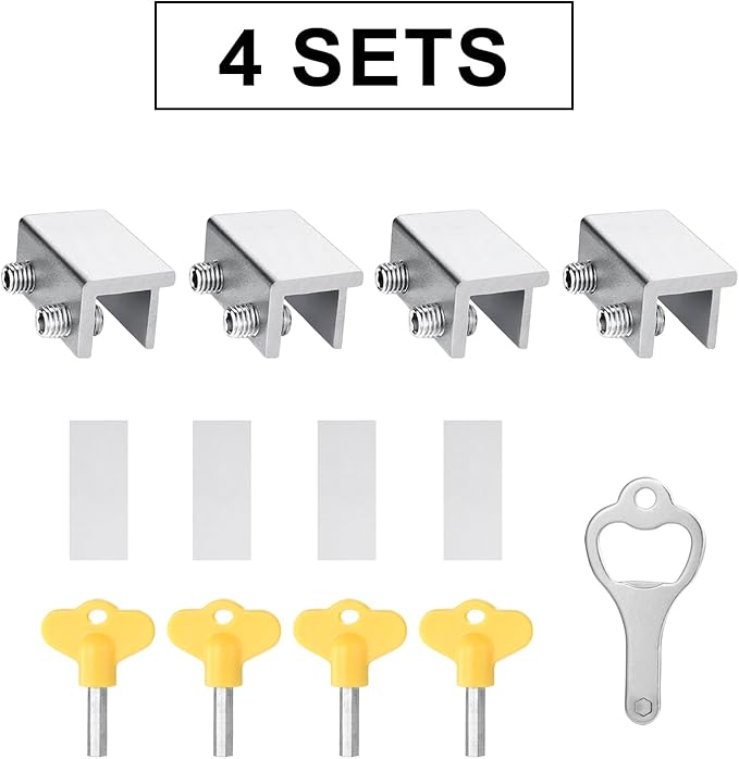 ZRFCXE Window Locks,4 Pack Sliding Window Locks with Key for Vertical & Horizontal Sliding Windows Doors,Easv to Install,Adjustable Security Window Lock for Patio Bedroom Home and Office (Silver)