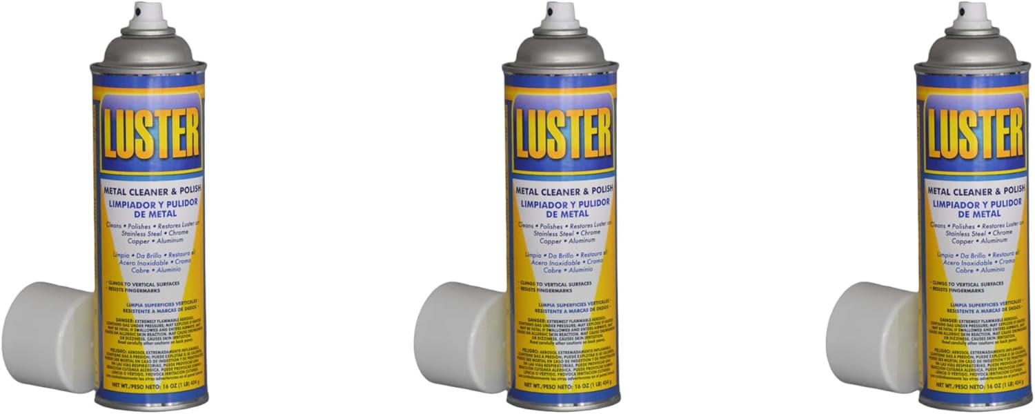 Luster Metal Polish Aerosol - Water-Based Metal Cleaner | Removes Oil, Food Stains, Watermarks | Restores Shine to Stainless Steel, Chrome, Copper, Aluminum | No Greasy Film or Fingerprints (3)