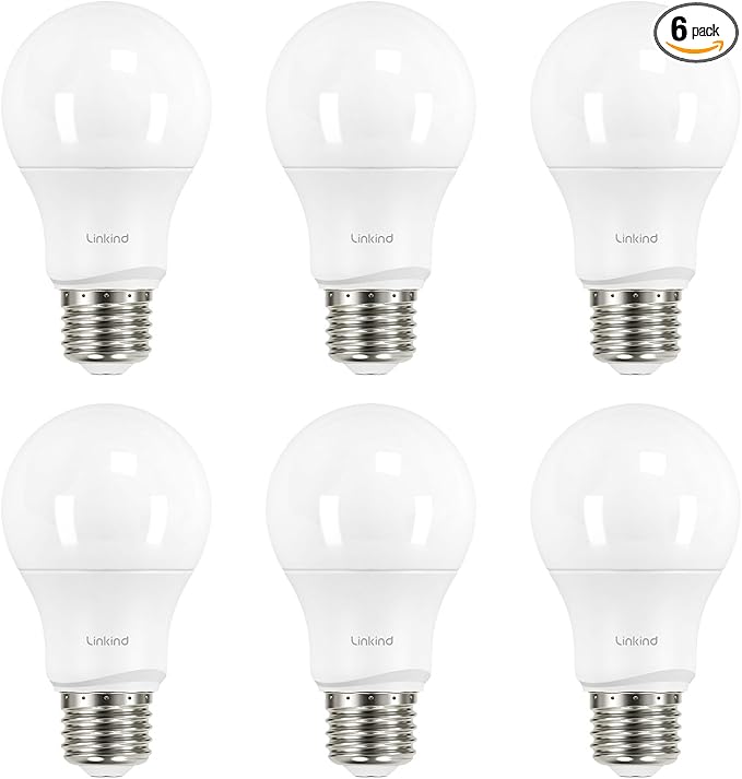 Linkind A19 LED Light Bulbs Dimmable, 40 Watt Equivalent, E26 Base, 2700K Soft White, 5W 450 Lumens CRI80+, 120V, UL Listed FCC Certified, LED Lights for Bedroom Living Room Home Office, 6 Packs