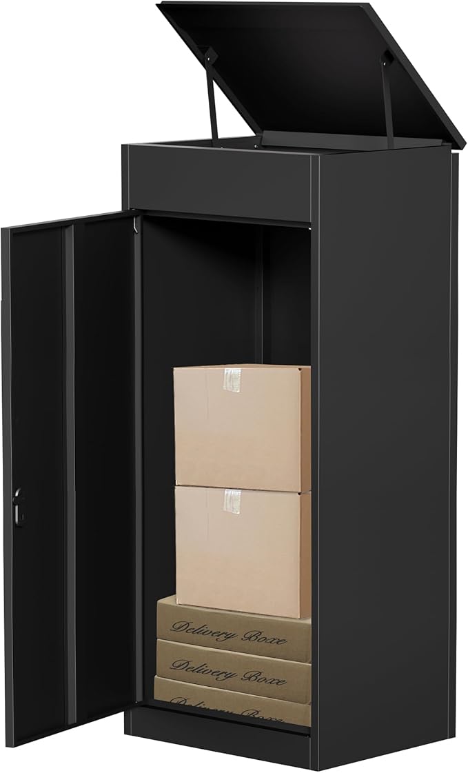 Package Delivery Boxes for Outside,Enlarged Porch Box for Packages with Coded Lock,Large Space,Waterproof,Cold-Rolled Steel Package Lock Box (19.7”x16.1”x60”)