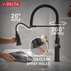 Delta Rhett Pro Style Commercial Kitchen Faucet with Pull Down Sprayer, Single Hole Matte Black Kitchen Sink Faucet, Single Handle, Matte Black 18829-DST