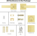 Haidms 2 Pack Gold Exterior Door Lock Set, Front Door Handle and Deadbolt Set, Gold Entry Door Locksets with Deadbolt, Heavy Duty Zinc-alloyed Front Door Lock Set