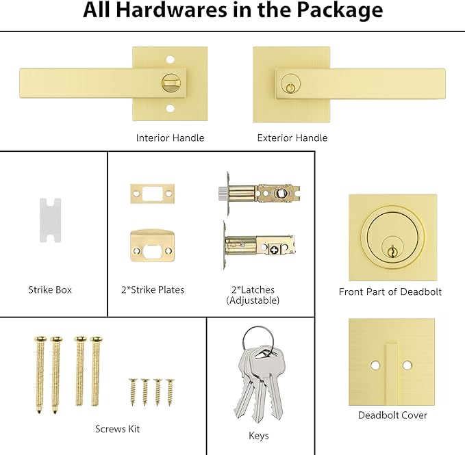Haidms Gold Exterior Door Lock Set, Front Door Handle and Deadbolt Set, Gold Entry Door Locksets with Dead Bolt, Heavy Duty Zinc-alloyed Front Door Lock Set
