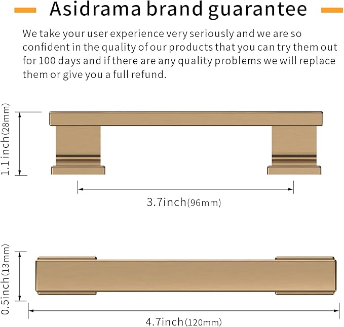Asidrama 10 Pack 3.75 Inch(96mm) Champagne Bronze Kitchen Cabinet Handles, Brushed Brass Cabinet Pulls Gold Kitchen Cabinet Hardware for Cupboard Drawer Pulls