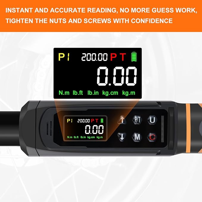 Digital Torque Wrench 1/2 Drive, 2.2-147.5 Ft.lb, 1/2 Digital Torque Wrench ±1% Accuracy with Vibration, Buzzer and LED Alert, Suitable for Car, Motorcycle and Bicycle