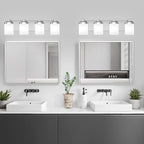 4-Light Chrome Bathroom Light Fixtures, Vanity Lights for Bathroom Mirror Lamp with Milky White Square Glass Shade, E26 Base Modern Wall Sconce Kitchen Light Fixtures Led Vanity