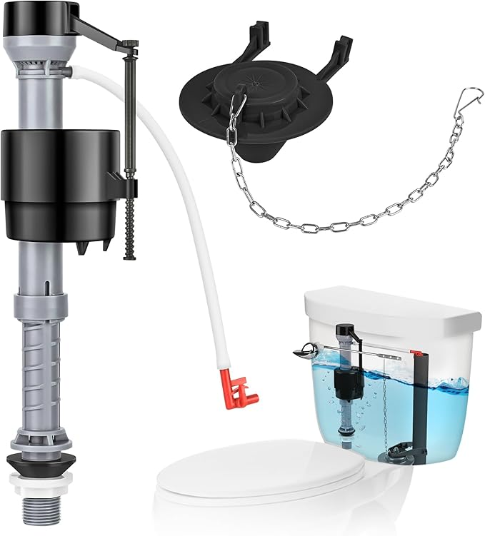 Universal Toilet Flusher Replacement Kit, Water-Saving & Height Adjustable Fill Valve, 2-Inch Flapper, Quiet & Anti-Siphon Toilet Repair Kit Inside Tank, Easy to Install (Black, 1-Pack)