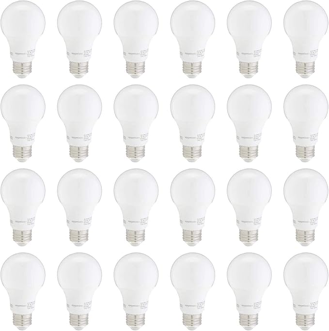 Amazon Basics A19 LED Light Bulbs 60 Watt Equivalent, Warm White (3000K), Energy Efficient 9W, Non-Dimmable, 10,000 Hour Lifetime, 24 Count (Pack of 1)