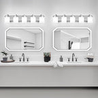 5-Light Bathroom Light Fixtures, Chrome Vanity Lights for Bathroom Mirror Lamp with Milky White Square Glass Shade, E26 Base Modern Wall Sconce Kitchen Light Fixtures Led Vanity