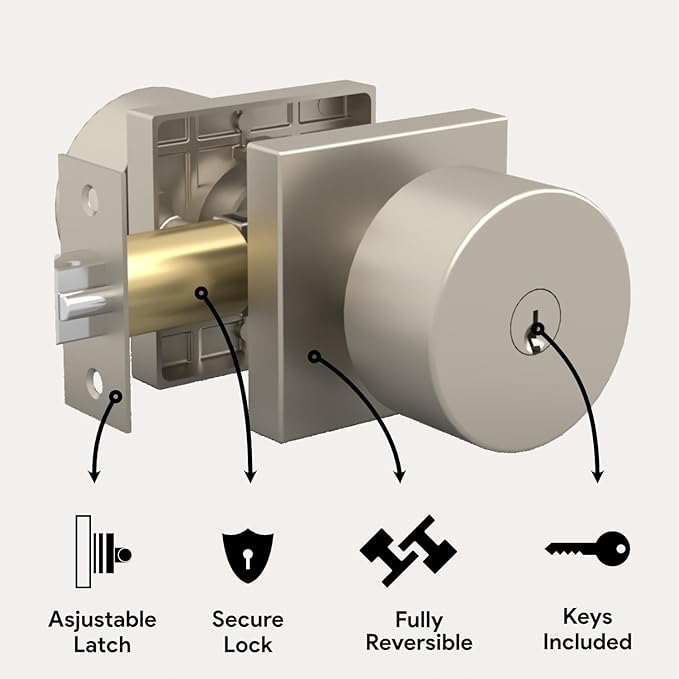 Mega Handles SUANA Entrance Door Knob for Entrance, Bedroom and Bathroom, Reversible Heavy Duty Design Door Knobs, Fits All Standard Door Sizes, Screws Included - Satin Nickel (1 Pack)