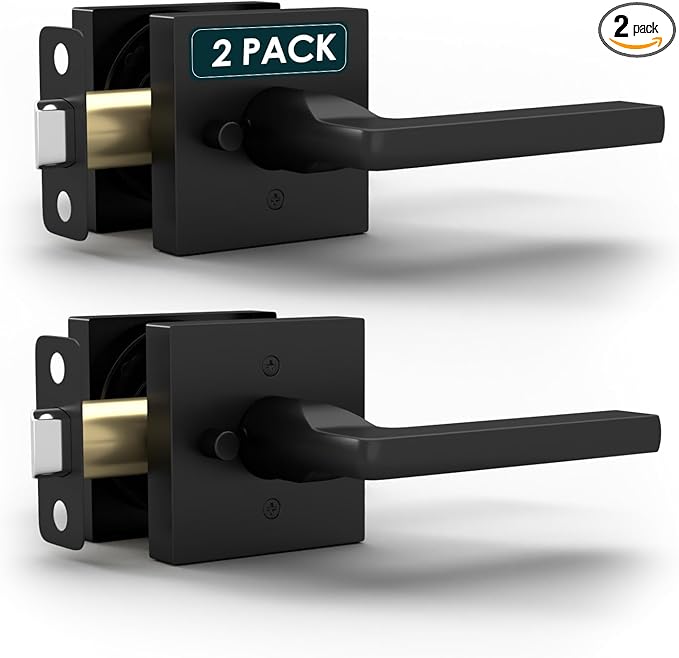 Mega Handles Prime Privacy Door Handle - 2 Pack Reversible Interior Black Door Handle, Heavy Duty Bed & Bath Door Handles with Privacy Door Lock, Fits All Standard Doors - Matte Black