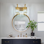 Bathroom Crystal Vanity Lights 2-Light Gold Wall Lamp Modern Crystal Bathroom Light Fixtures Over Mirror 13.77" Long Wall Sconce