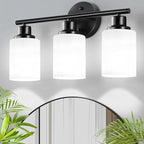 3-Light Black Bathroom Light Fixture with with Milky White Frosted Glass Shade, Matte Black Vantiy Lights for Bathoom Bedroom Living Room - E26 Base