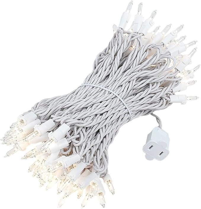Novelty Lights 50 Feet 100 Bulb Incandescent Mini Light String, Clear with 6-Inch Spacing on White Wire, UL Listed Commercial Grade Indoor/Outdoor Mini Lights, Connectable End-to-End