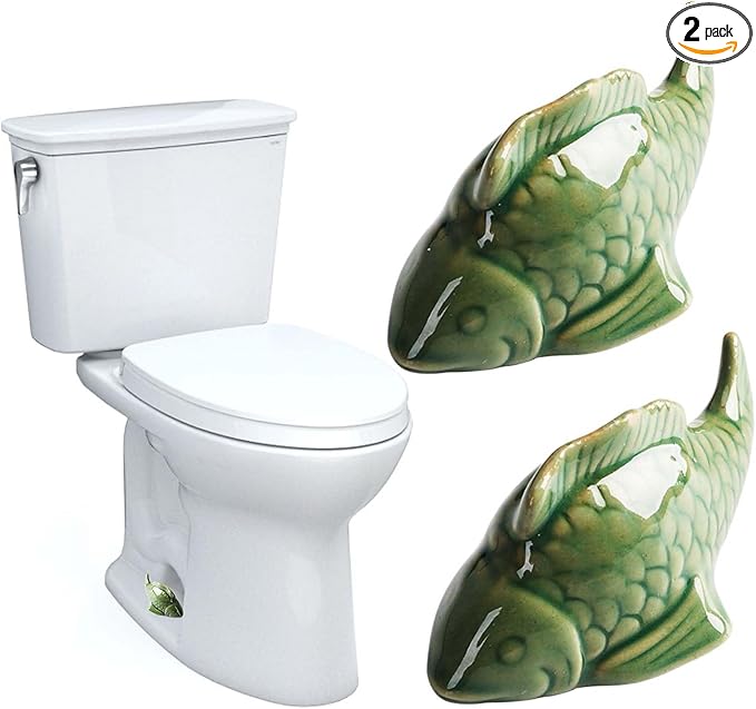 Toilet Bolt Caps, Fish Ceramic Toilet Bolt Caps, Fun and Cute Bathroom Decor for Easy Toilet Installation - Decorative Covers for Toilet Bolts (Green fish 2pcs)