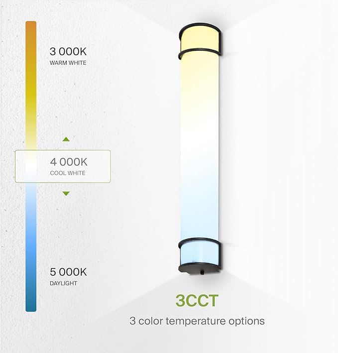 ASD LED 36" Vanity Flush Mount Light Fixture, Linear Bathroom Lighting Bar | 3CCT, Dimmable, Energy Star, ETL Listed | 30W 2650LM 3000-5000K 120V | Long Tube Bath Wall Sconce Over Mirror | Black