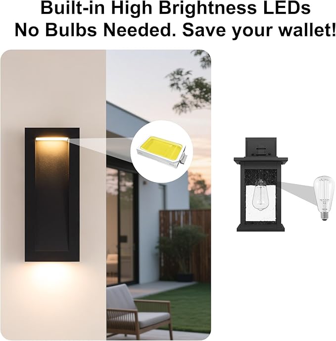 Modern Outdoor Wall Light with LED, Exterior Lighting Fixtures 2700K Integrated, Matte Black Outside Wall Mount Lights for House Front Door Porch Garage Patio Black 1 Packs